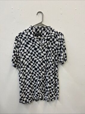 Primark Black & White Geometric Short-Sleeve Button-Down Shirt